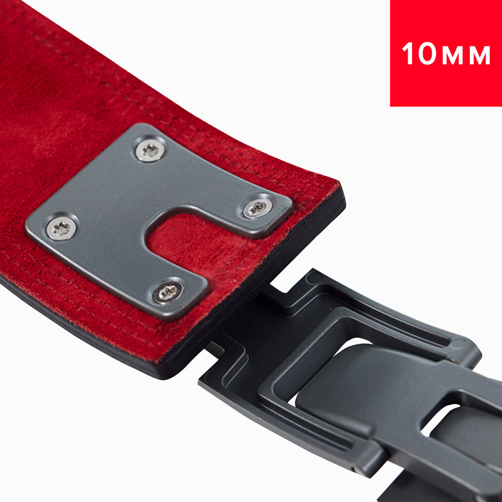 SBD Belt 10mm – open gesp met bevestiging aan de rode binnenvoering