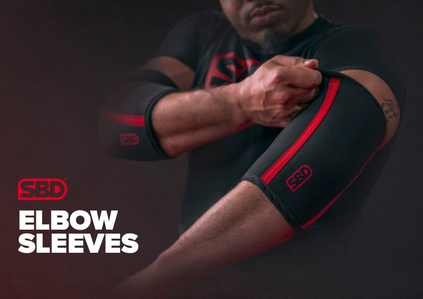 SBD Elbow Sleeves – campagnebeeld van de sleeves met de tekst Elbow Sleeves