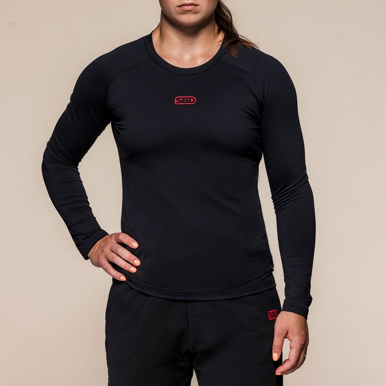 SBD Long Sleeve Training T-Shirt Classic voor dames – zwart damesmodel met lange mouwen, voorzijde gedragen