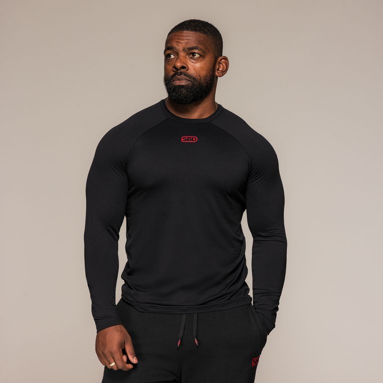 SBD Long Sleeve Training T-Shirt Classic voor heren – zwart herenmodel met lange mouwen, voorzijde gedragen