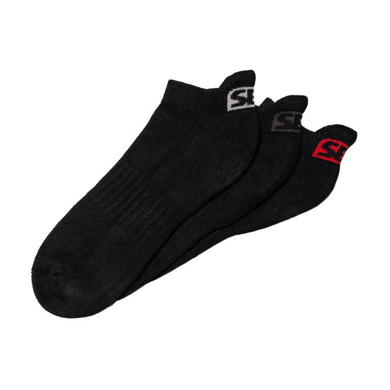 SBD Trainer Socks 3 Pack Classic in zwart met verschillende SBD-logokleuren – productfoto