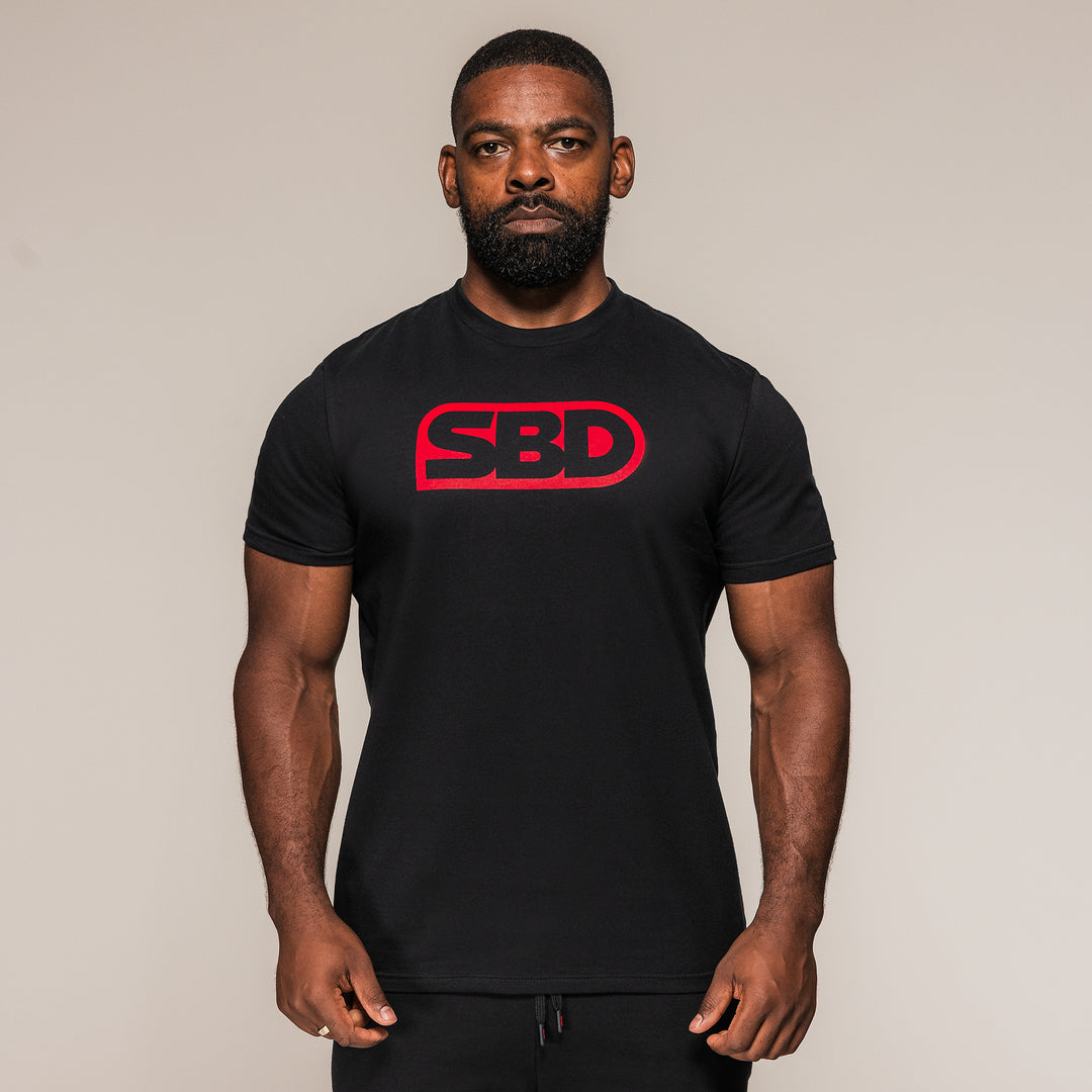 SBD Brand Shirt Classic voor heren, zwart met groot rood SBD-logo