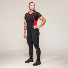 SBD Full Length Powerlifting Singlet voor dames in zwart-rood, volledige pasvorm