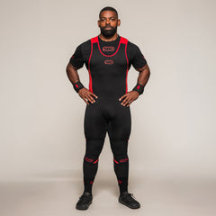 SBD Full Length Powerlifting Singlet voor heren in zwart-rood, volledige pasvorm
