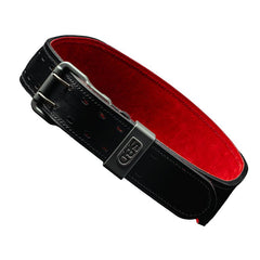 SBD leren weightlifting belt, vrijstaand productbeeld op witte achtergrond