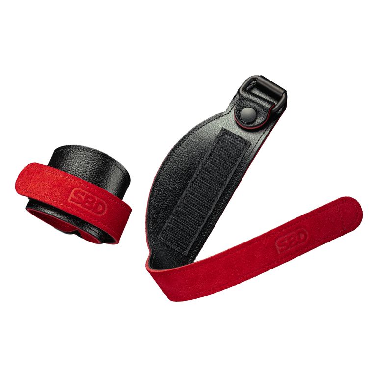 SBD leren weightlifting wrist wraps, vrijstaand productbeeld op witte achtergrond